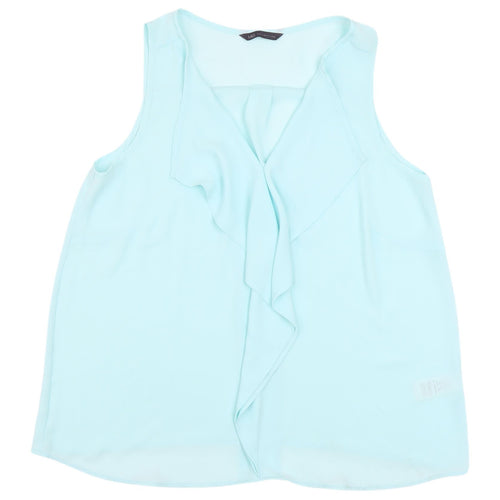 Marks and Spencer Women's Blue Sleeveless V-Neck Blouse