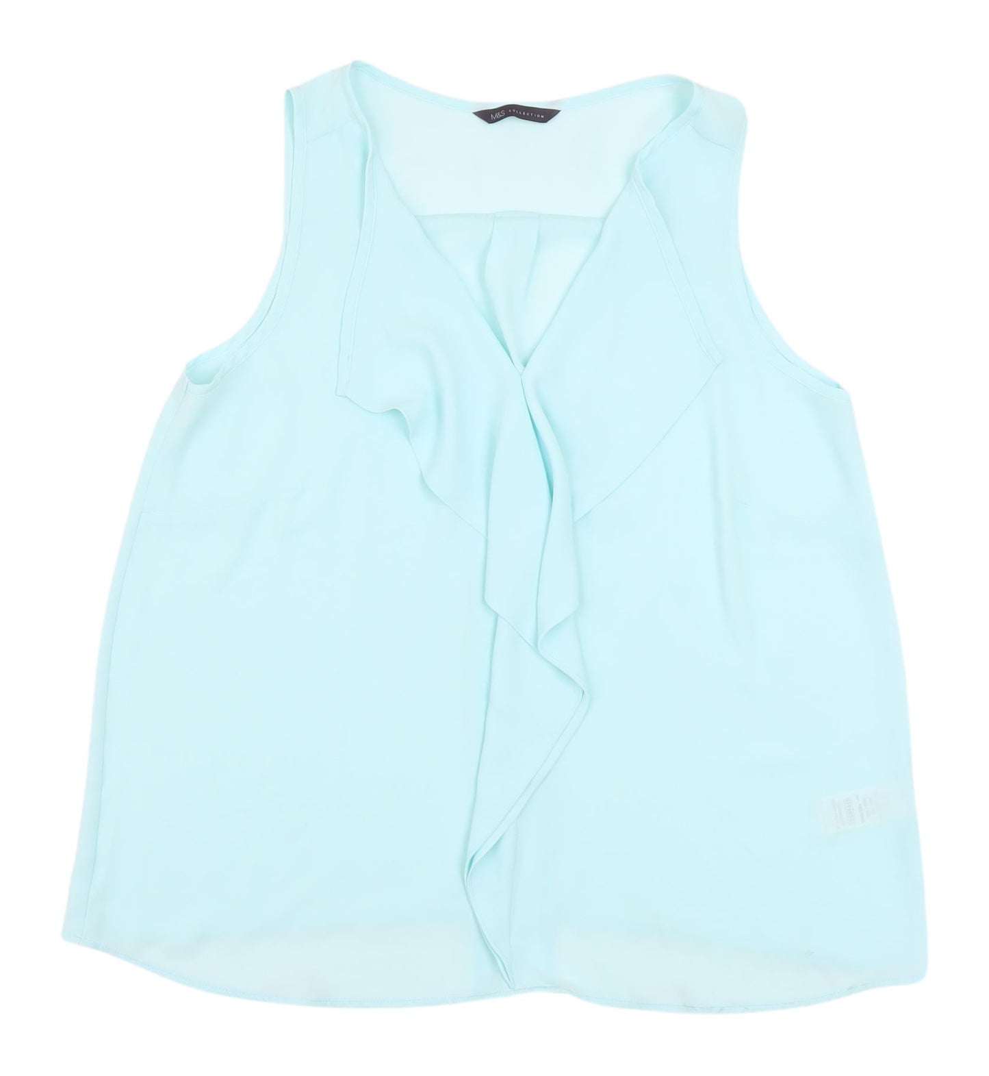 Marks and Spencer Women's Blue Sleeveless V-Neck Blouse