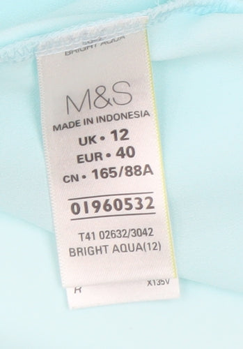 Marks and Spencer Women's Blue Sleeveless V-Neck Blouse