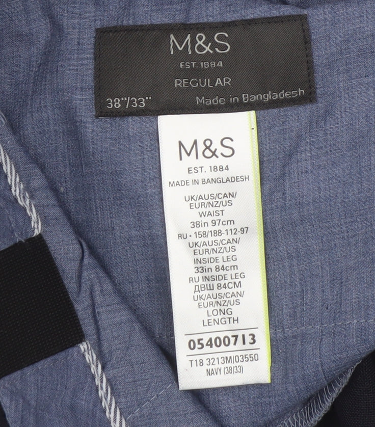 Marks and Spencer Men's Blue Chinos - Size 38