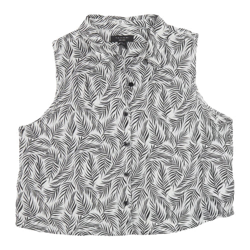 Tahari Women's Black XL Geometric Linen Blouse