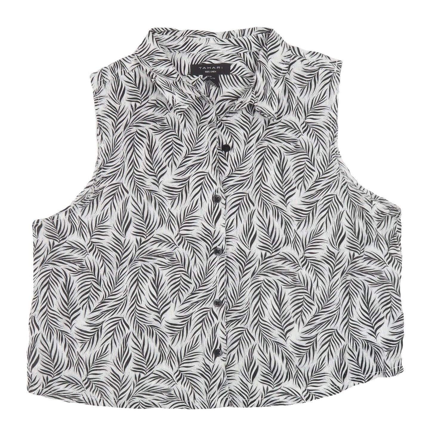 Tahari Women's Black XL Geometric Linen Blouse