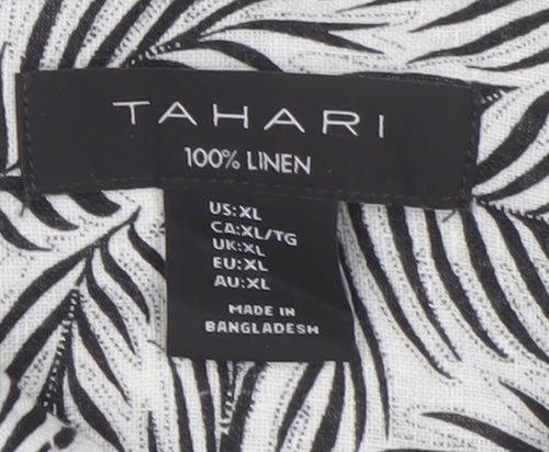Tahari Women's Black XL Geometric Linen Blouse