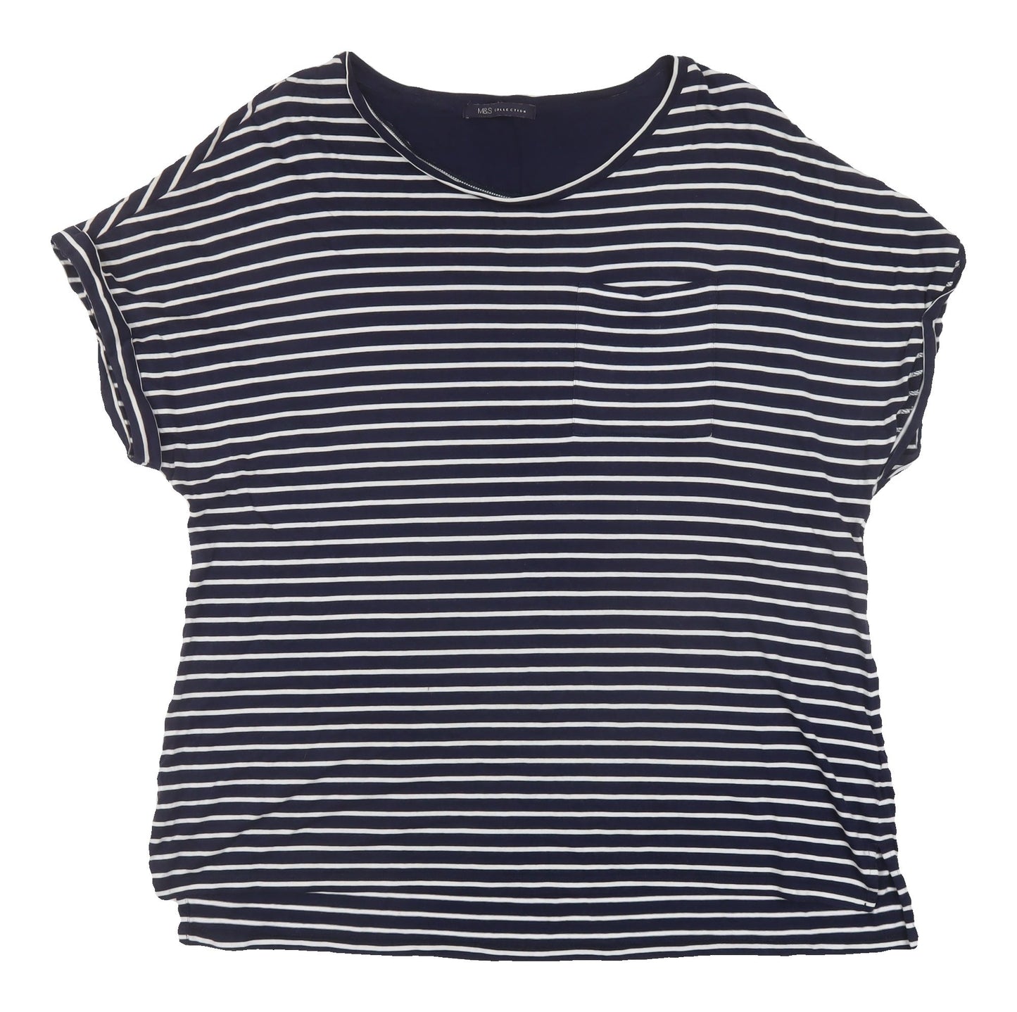 Marks and Spencer Women Blue Striped Basic T-Shirt Size 20