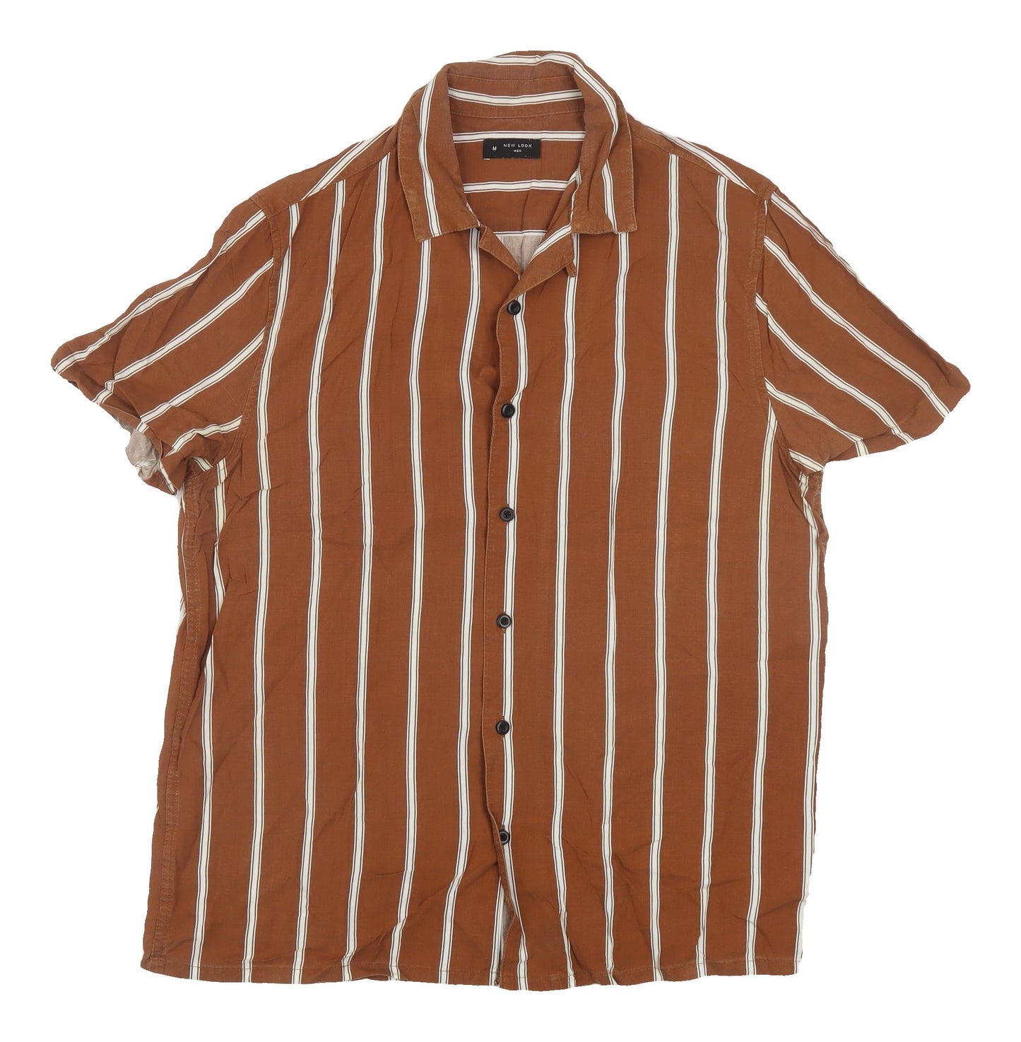 New Look Men's Brown Striped Short Sleeve Shirt M