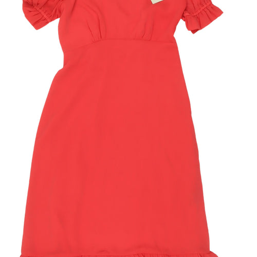 Finery Red A-Line Long Dress with Puff Sleeves 10