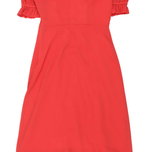Finery Red A-Line Long Dress with Puff Sleeves 10