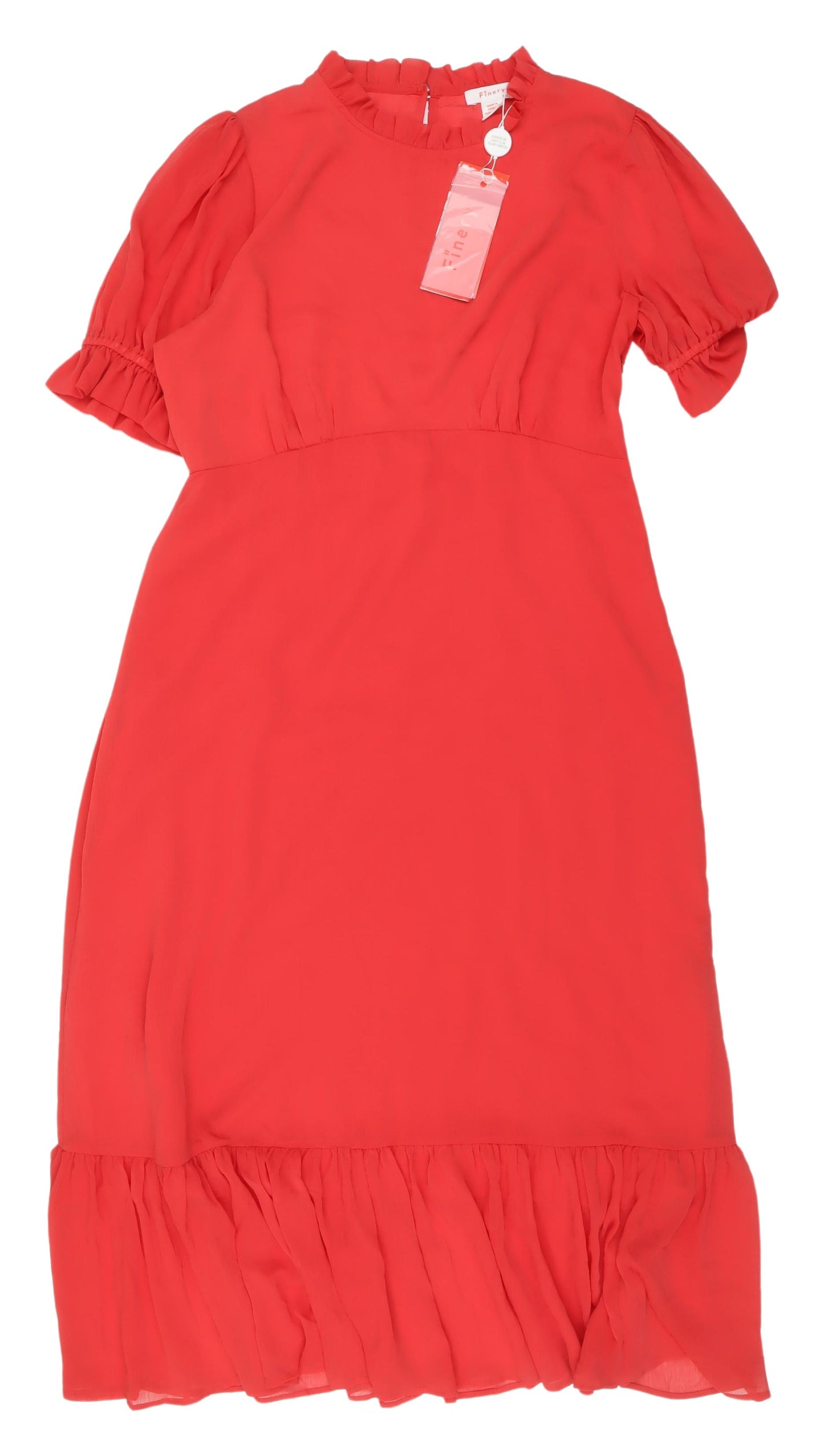 Finery Red Long A-Line Dress with Ruffle Accents 16