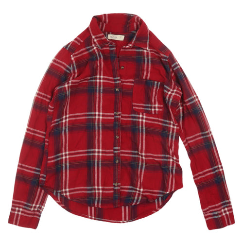 Hollister Women's Red Plaid Button-Up Shirt XS Classic