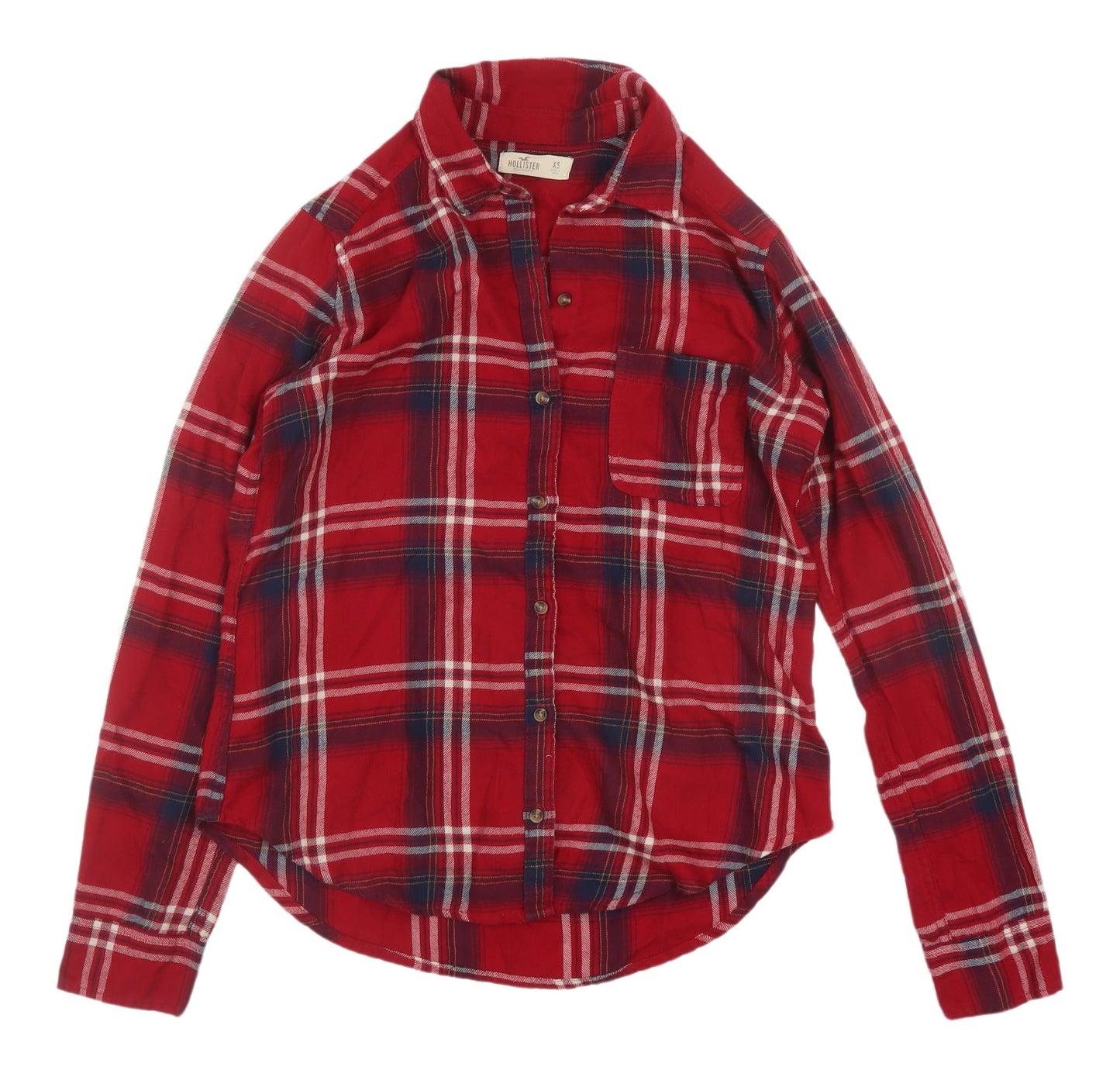 Hollister Women's Red Plaid Button-Up Shirt XS Classic