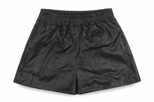 Front view of Missy Empire Women's Black Faux Leather Shorts, UK 8