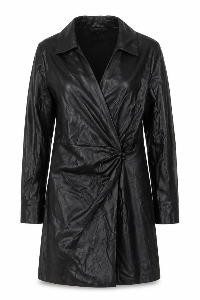Front view of Zara Women's Black Collared Jacket Dress S