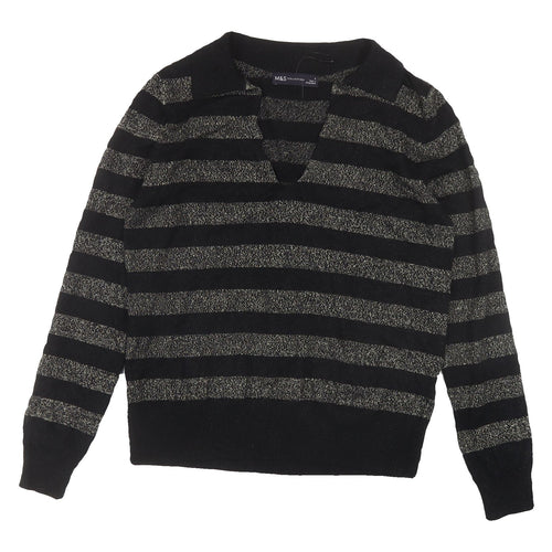 Marks and Spencer Women's Black Striped Jumper Size S