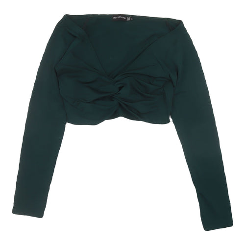PrettyLittleThing Green Cropped Blouse UK 12 Off Shoulder