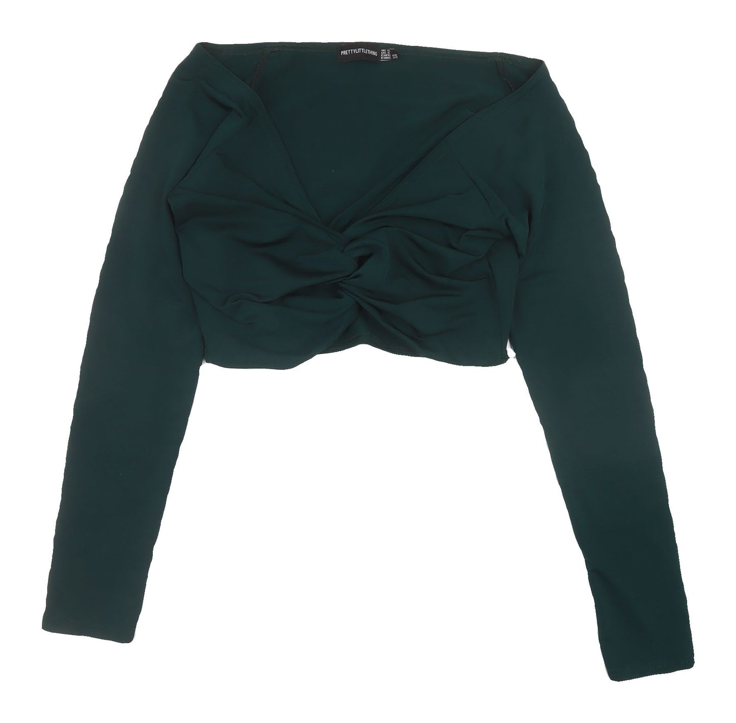PrettyLittleThing Green Cropped Blouse UK 12 Off Shoulder