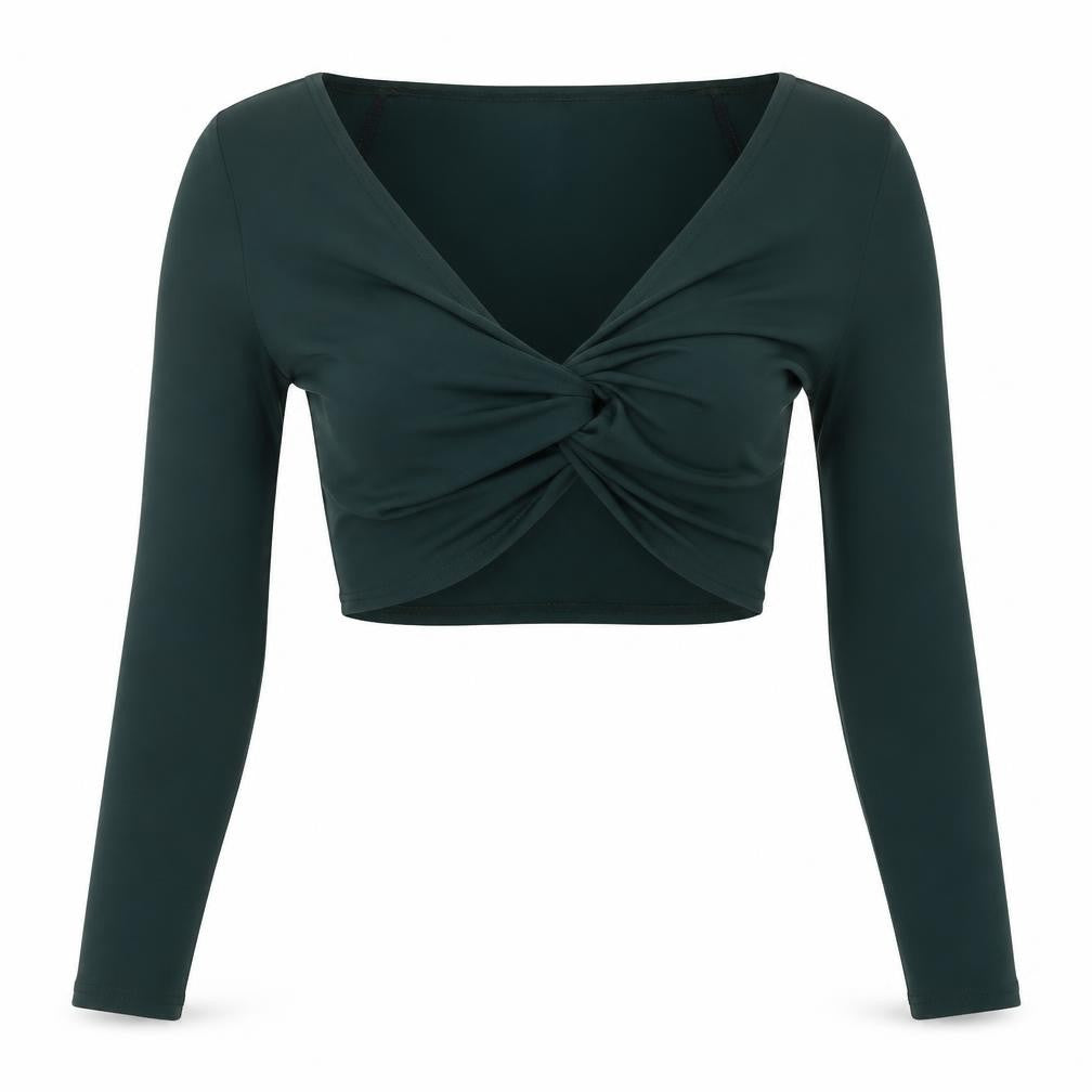 Front view of PRETTYLITTLETHING Green Cropped Blouse UK 12 Off Shoulder