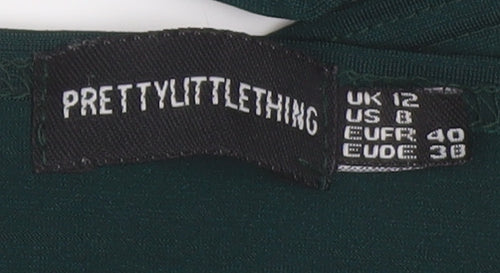 PrettyLittleThing Green Cropped Blouse UK 12 Off Shoulder