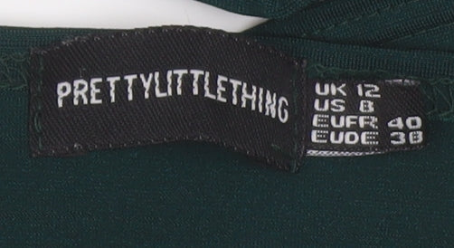 PrettyLittleThing Green Cropped Blouse UK 12 Off Shoulder