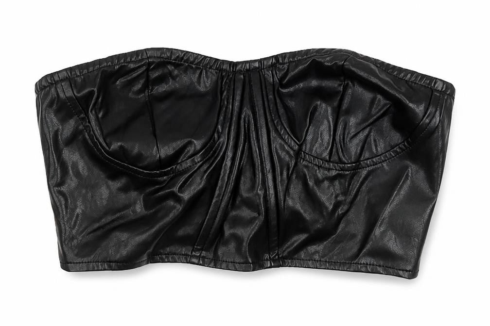 Front view of PRETTYLITTLETHING Black Cropped Strapless Top for Women