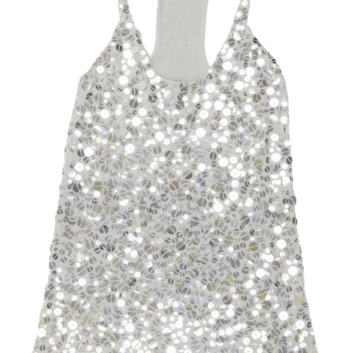 Zara Women Silver Sequin Tank Top M Party