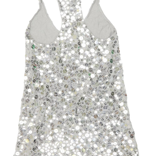 Zara Women Silver Sequin Tank Top M Party