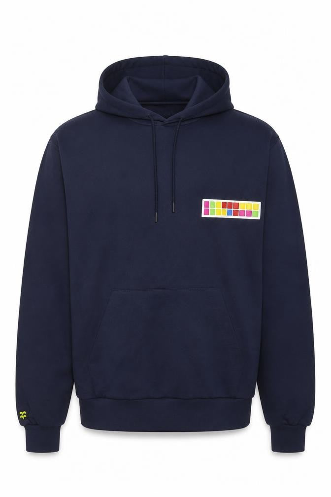 Front view of Bravian Men's Blue Hoodie, Medium, Logo Accent, Pullover