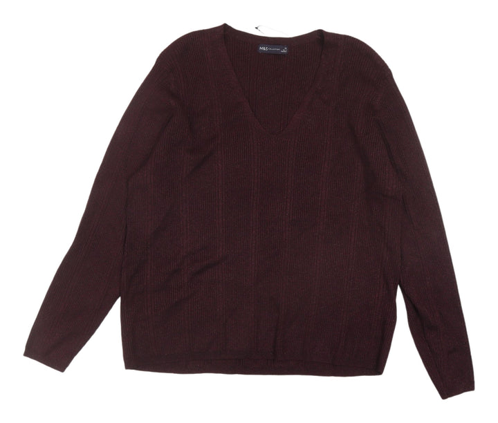 Marks and Spencer Women's Brown V-Neck Pullover