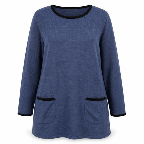 Afibel Women's Blue Tunic Jumper, Size 14, Knit Round Neck