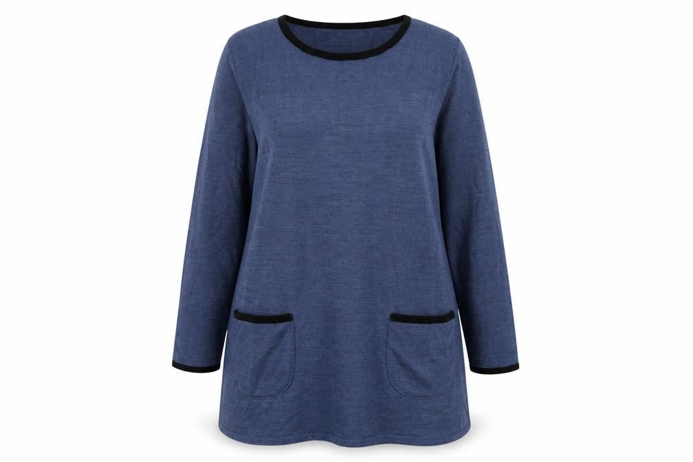 Afibel Women's Blue Tunic Jumper, Size 14, Knit Round Neck