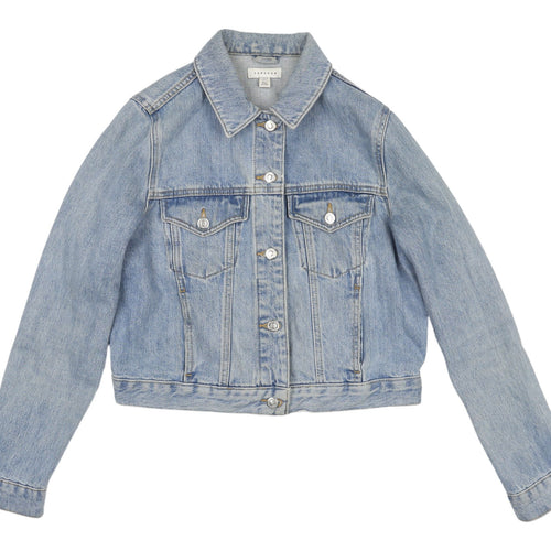 Topshop Women's Blue Denim Cropped Jacket Size 10