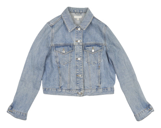 Topshop Women's Blue Denim Cropped Jacket Size 10