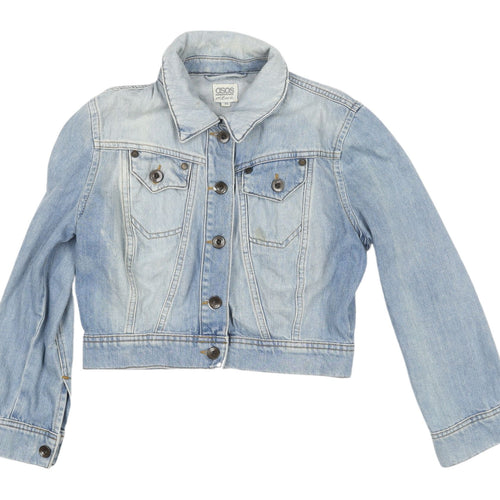 Asos Women's Blue Denim Cropped Jacket, Size 10, Casual