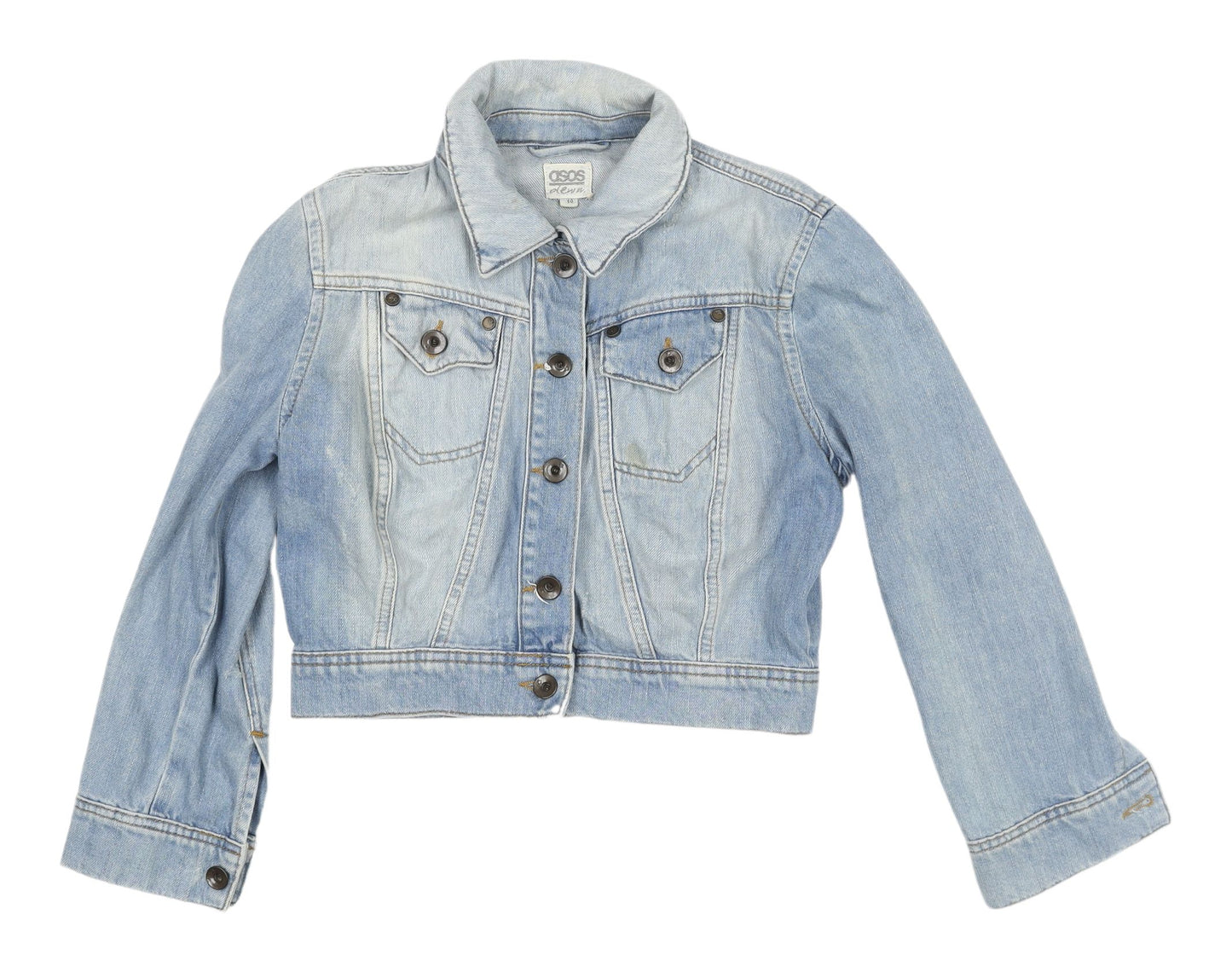 Asos Women's Blue Denim Cropped Jacket, Size 10, Casual