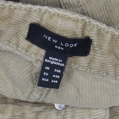 New Look Men's Beige Chino Trousers, Size 34, Corduroy