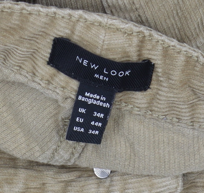 New Look Men's Beige Chino Trousers, Size 34, Corduroy