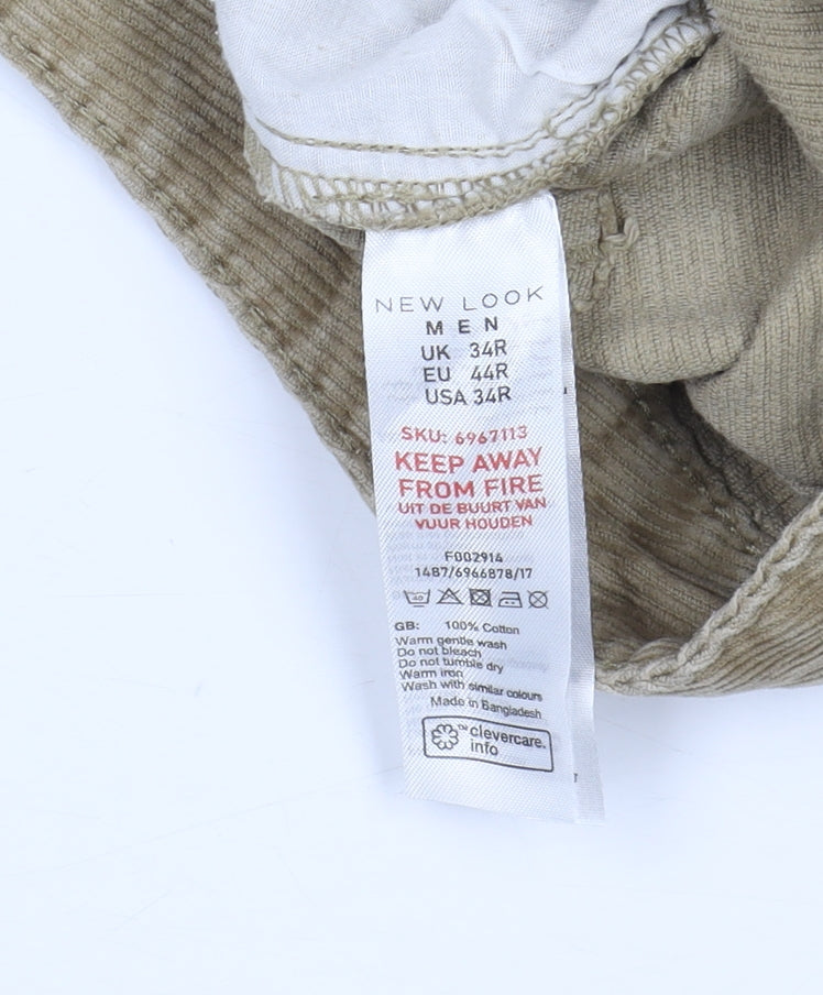 New Look Men's Beige Chino Trousers, Size 34, Corduroy