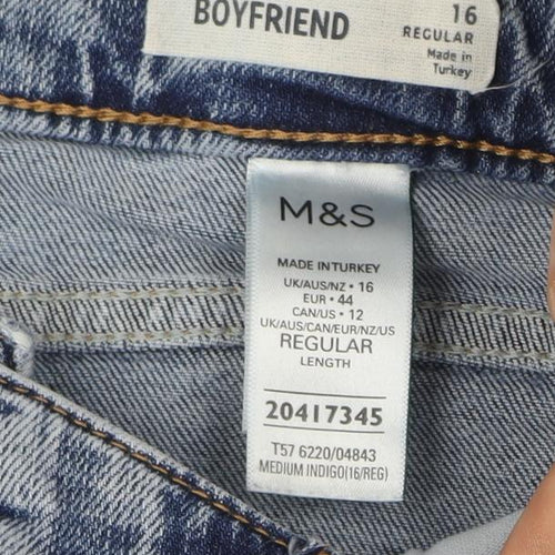 Marks and Spencer Women's Blue Boyfriend Jeans Size 16