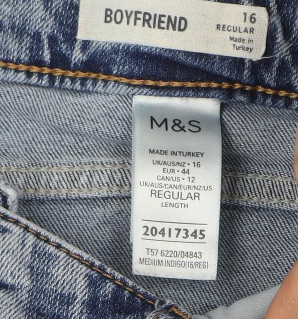 Marks and Spencer Women's Blue Boyfriend Jeans Size 16