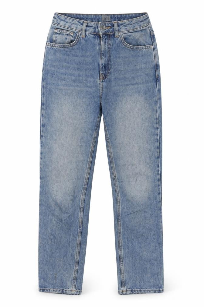 Front view of Topshop Women's Blue Straight Jeans, size 25