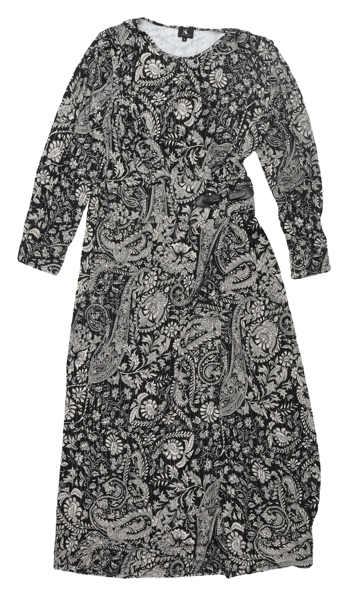 K Design Women's Black Paisley A-Line Midi Dress