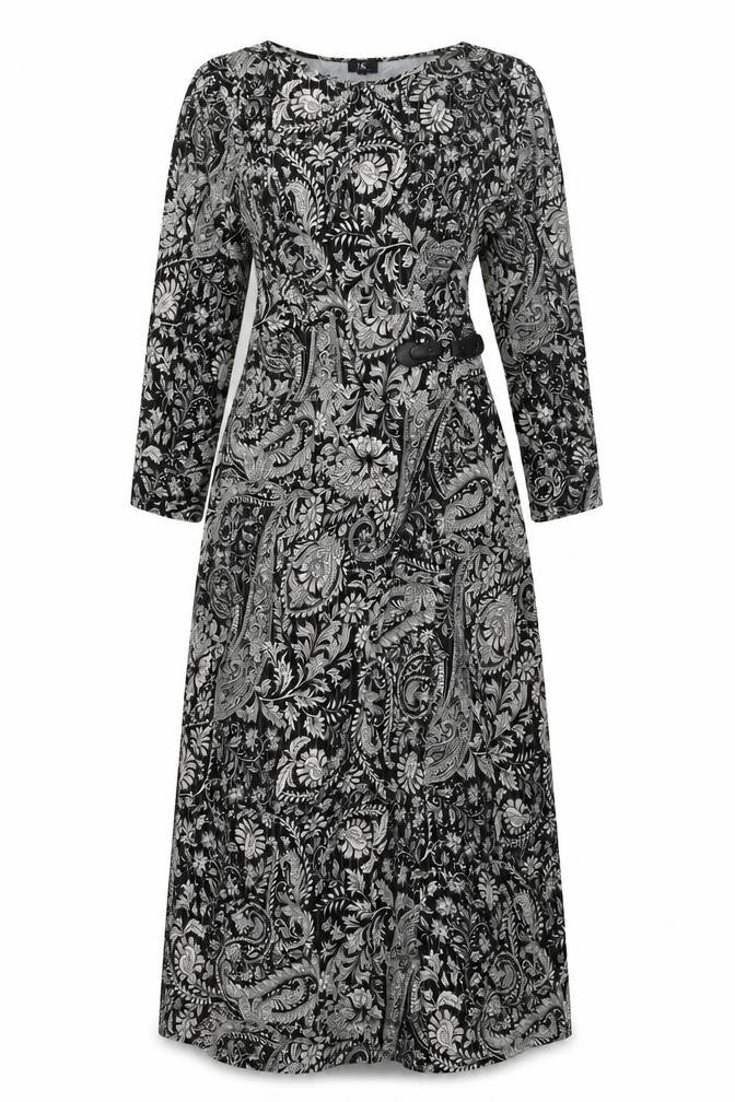 K Design Women's Black Paisley A-Line Midi Dress
