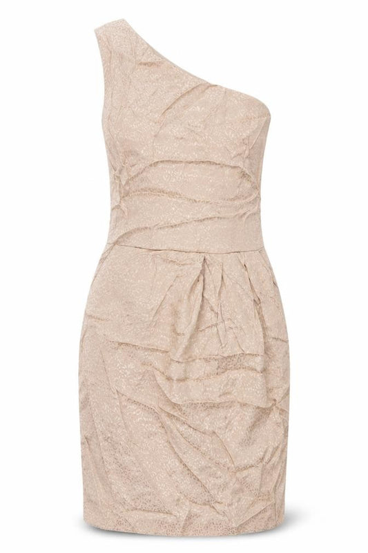 Front view of Oasis Beige One Shoulder Bodycon Dress, size 6