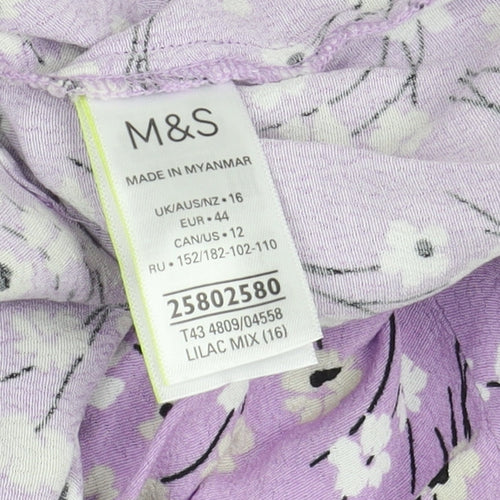 Marks and Spencer Women's Purple Floral Blouse Size 16