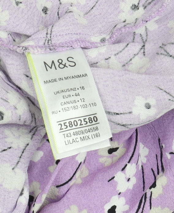 Marks and Spencer Women's Purple Floral Blouse Size 16