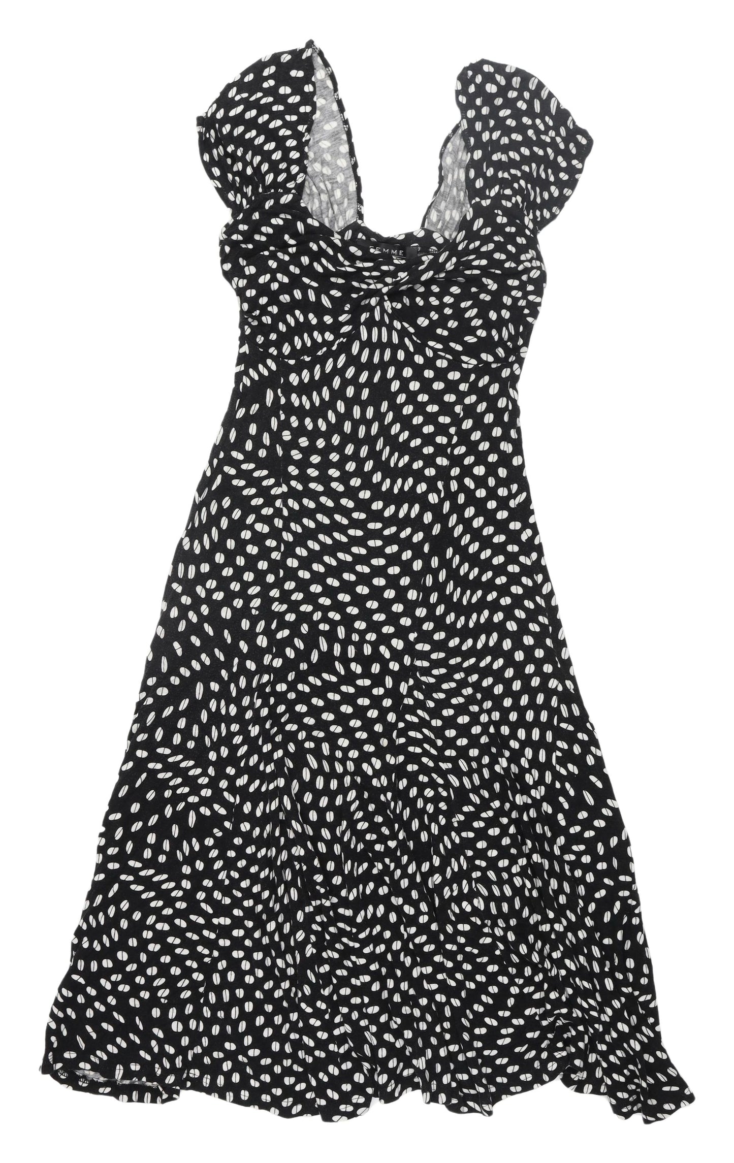 FEMME Women's Black Polka Dot Midi Dress Size 12