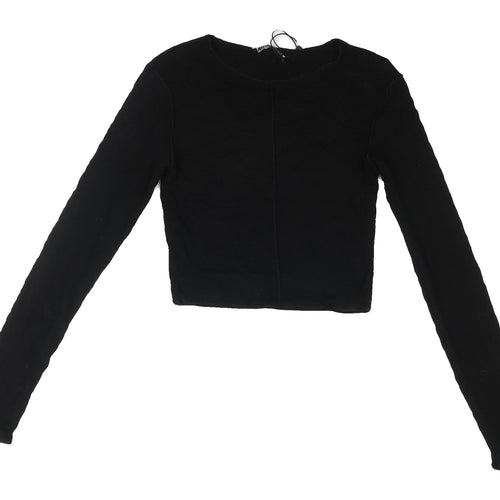 Zara Women's Black Cropped Long Sleeve T-Shirt