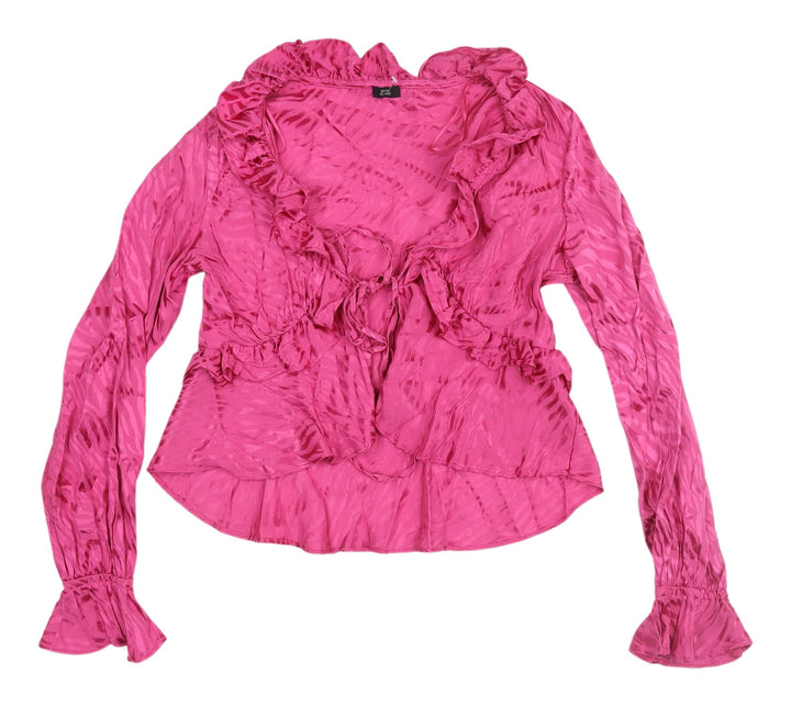 River Island Pink Animal Print Cropped Blouse - Size 10