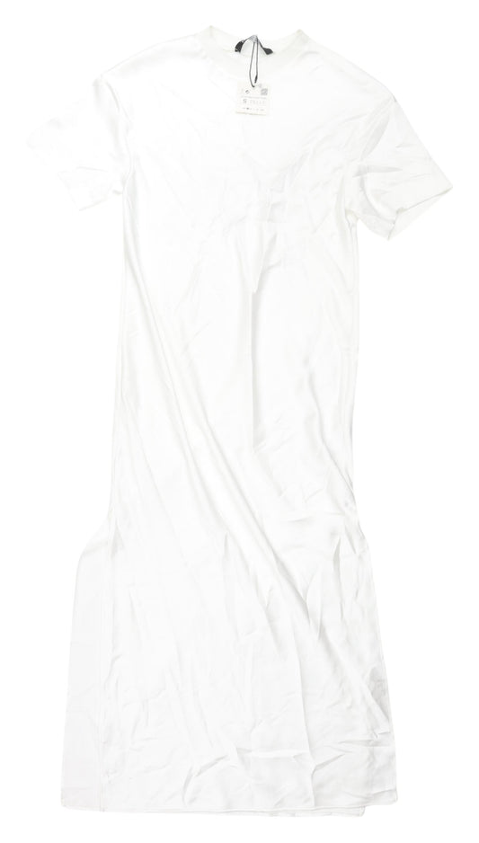 Zara Women's White Long T-Shirt Dress, Size S