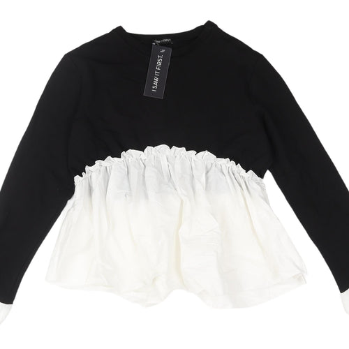I Saw It First Women's Black White Ruffle Blouse M Casual