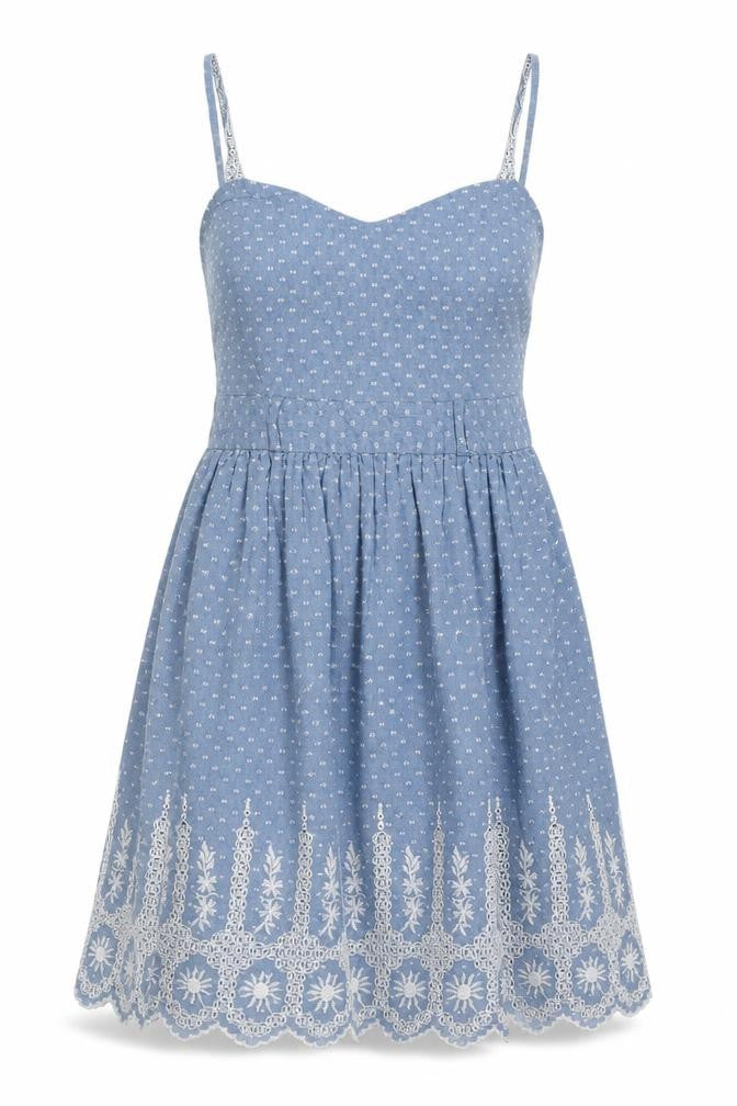 Miss Selfridge Blue Embroidered Slip Dress UK 6